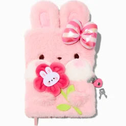 Claire's Cahiers Et Journaux Intimes-Journal à cadenas en fausse fourrure lapin rose