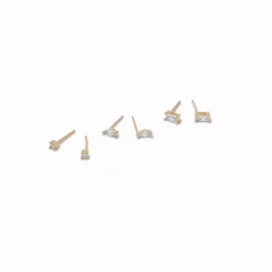 Claire's Clous D'oreilles-18kt Gold Plated Cubic Zirconia 2mm, 3mm, & 4mm Oblong Stud Earrings - 3 Pack