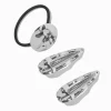 Claire's Élastiques|Barrettes Et Pinces-Élastique et barrettes clic-clac style martelé couleur argentée - Lot de 3