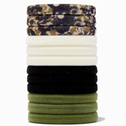 Claire's Élastiques-Élastiques unis et floraux camouflage - Lot de 12