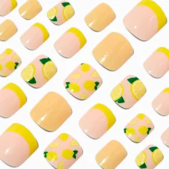 Claire's Ongles-Lemon Square Press On Vegan Faux Nail Set - 24 Pack