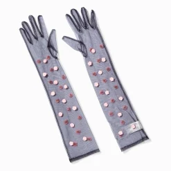Claire's Gants Et Mitaines-Longs gants rosette en tissu fin noir