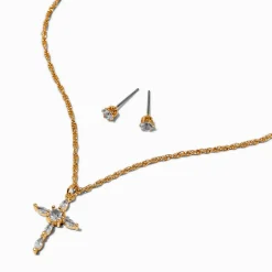 Claire's Clous D'oreilles|Colliers-Lot clous d'oreilles et collier à pendentif entrecroisés en zircon cubique d'imitation