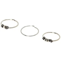 Claire's Bijoux Premium|Bijoux De Piercing-Lot de 3 anneaux de piercing de nez perlés style balinais 21 g couleur argenté