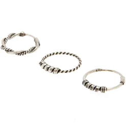 Claire's Bijoux Premium|Bijoux De Piercing-Lot de 3 anneaux pour le nez tressés Bali couleur argenté