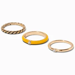 Claire's Bagues-Lot de bagues décorées couleur dorée émaillées jaunes - Lot de 3