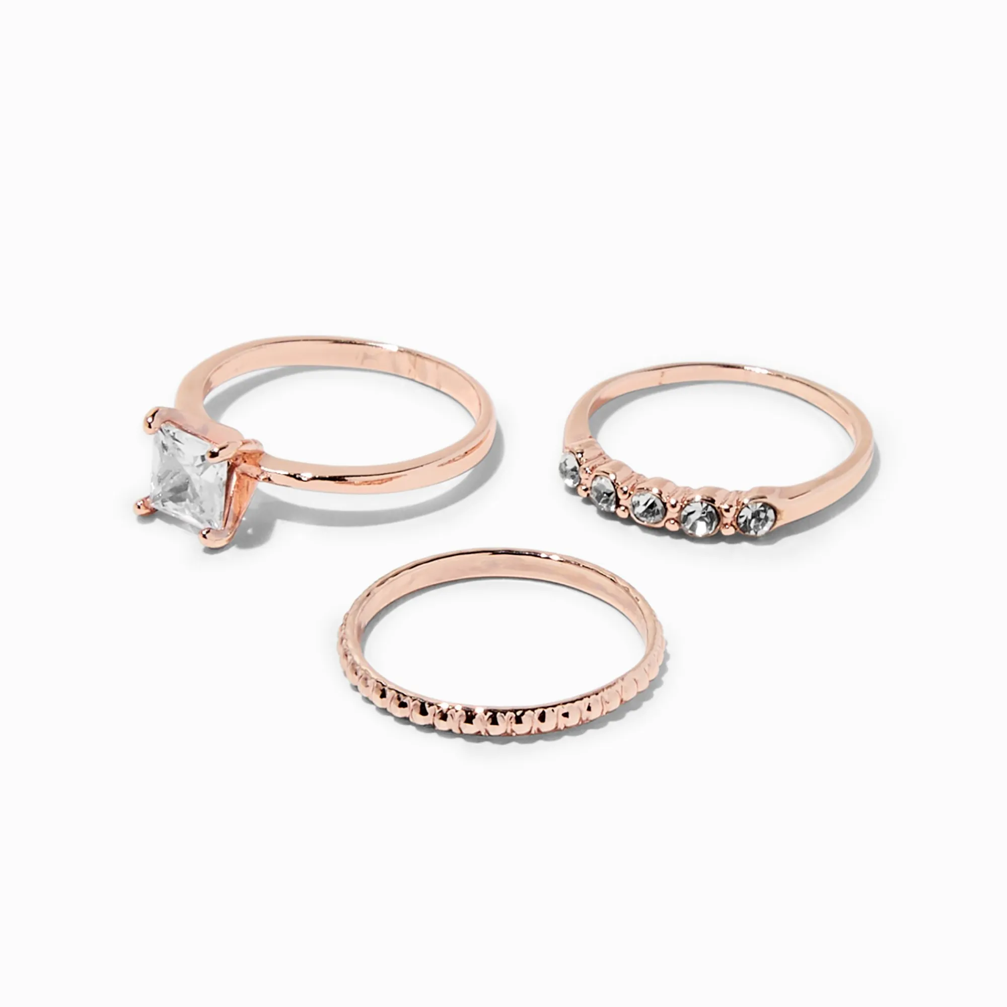 Claire's Bagues-Lot de bagues superposables en zircon cubique couleur doré rose - Lot de 3