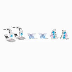 Claire's Anneaux|Clous D'oreilles-Lot de boucles d'oreilles à empiler papillons roses et bleues
