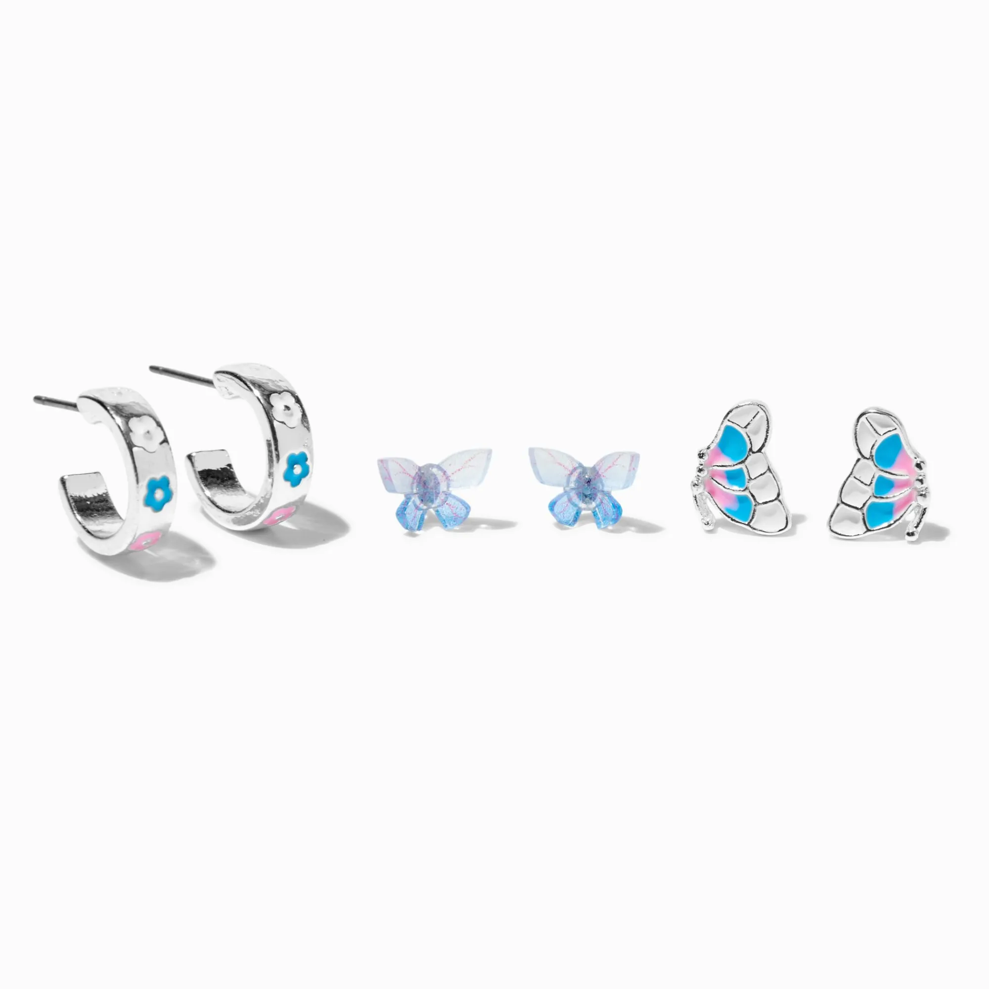 Claire's Anneaux|Clous D'oreilles-Lot de boucles d'oreilles à empiler papillons roses et bleues