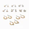 Claire's Anneaux|Clous D'oreilles-Lot de boucles d'oreilles variées extravagantes en zircon cubique couleur dorée - Lot de 9