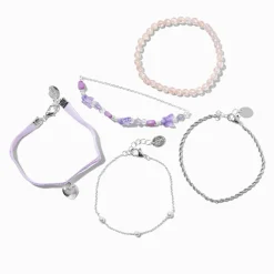 Claire's Bracelets-Lot de bracelets chaîne et perlé, imitation velours violet cœur couleur argentée - Lot de 5