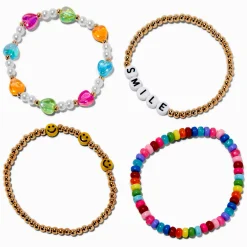 Claire's Bracelets-Lot de bracelets élastiques perlés « Smile » visage souriant - Lot de 4