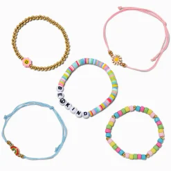 Claire's Bracelets-Lot de bracelets perles de rocaille pâte fimo paix - Lot de 5