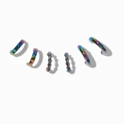 Claire's Anneaux-Lot de créoles empilables anodisées arc-en-ciel - Lot de 3