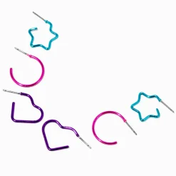 Claire's Anneaux-Lot de créoles empilables anodisées arc-en-ciel de formes diverses - Lot de 3