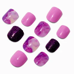 Claire's Ongles-Lot de faux ongles vegan autocollants tie-dye violets Claire's Club - Lot de 10