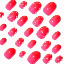 Claire's Ongles-Lot de faux ongles vegan stiletto perle d'imitation rouge dégradé - Lot de 24