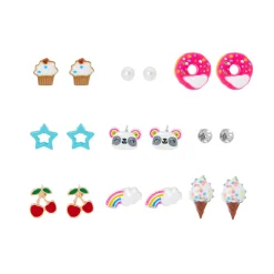 Claire's Clous D'oreilles-Lot de 9 paires de clous d’oreille bonbons et panda arc-en-ciel