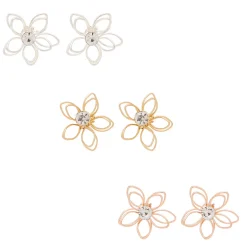 Claire's Clous D'oreilles-Lot de 3 paires de clous d'oreille fleurs en fil de fer en métaux mixtes
