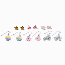 Claire's Pendantes|Clous D'oreilles-Lot de pendantes et clous papillons pastel aux motifs variés - Lot de 6