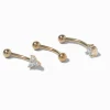 Claire's Clous D'oreilles|Bijoux Premium-Lot de piercings d'oreilles rook à trois clous 1,2 mm en zircon cubique d'imitation et acier inoxydable couleur dorée - Lot de 3