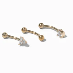Claire's Clous D'oreilles|Bijoux Premium-Lot de piercings d'oreilles rook à trois clous 1,2 mm en zircon cubique d'imitation et acier inoxydable couleur dorée - Lot de 3