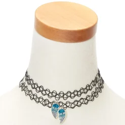 Claire's Colliers-Lot de 2 ras-de-cou effet tatouage avec cœur bleu à paillettes best friends
