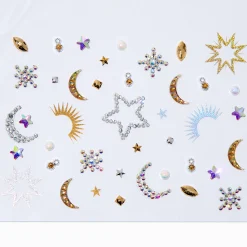Claire's Paillettes Et Bijoux De Peau-Lot de strass pour le corps célestes métalliques couleur argentée et couleur dorée épais