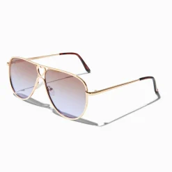 Claire's Lunettes-Lunettes aviateur couleur dorée verres violets