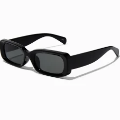 Claire's Lunettes-Lunettes de soleil rectangulaires fines noires à monture bombée