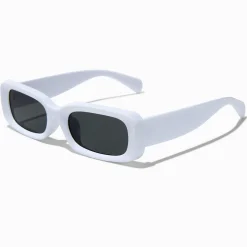 Claire's Lunettes-Lunettes de soleil rectangulaires fines blanches à monture bombée