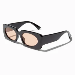 Claire's Lunettes-Lunettes de soleil rectangulaires noires à verres roses