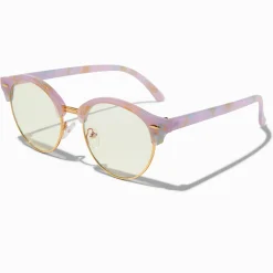 Claire's Lunettes-Lunettes à verres transparents avec barre frontale violette effet marbré avec réduction de la lumière bleue