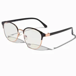 Claire's Lunettes-Lunettes à verres transparents noirs et couleur doré rose avec réduction de la lumière bleue