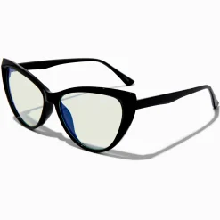 Claire's Lunettes-Lunettes à verres transparents œil de chat noires avec réduction de la lumière bleue