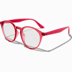 Claire's Lunettes-Lunettes à verres transparents rétro rose vif avec réduction de la lumière bleue