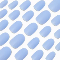 Claire's Ongles-Matte Baby Blue Medium Oval Vegan Faux Nail Set - 24 Pack