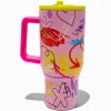 Claire's Gourdes Et Tasses-Mini Pink Doodle Stainless Steel Handled Tumbler