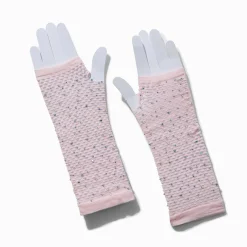 Claire's Gants Et Mitaines-Mitaines en résille roses avec strass incrustés