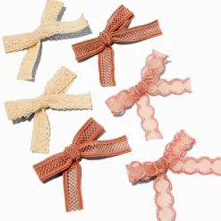 Claire's Noeuds Pour Cheveux-Mixed Boho Tan Lace Hair Bow Clips - 6 Pack