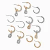 Claire's Anneaux-Mixed Metal Crystal Drop Textured Hoop Earrings - 6 Pack