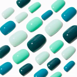 Claire's Ongles-Monochromatic Blue Oval Vegan Faux Nail Set - 24 Pack