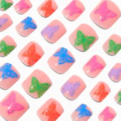 Claire's Ongles-Multicoloured Butterfly Square Press On Vegan Faux Nail Set - 24 Pack