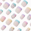 Claire's Ongles-Multicoloured French Tip Bling Short Square Vegan Faux Nail Set - 24 Pack