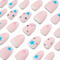 Claire's Ongles-Multicoloured Star Gem Stiletto Vegan Faux Nail Set - 24 Pack