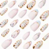 Claire's Ongles-Multi Daisy Gold Chrome Bling Stiletto French Tip Vegan Faux Nail Set - 24 Pack