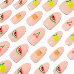 Claire's Ongles-Multi Fruit Stiletto Vegan Faux Nail Set - 24 Pack