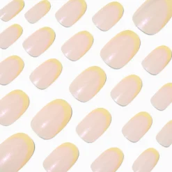 Claire's Ongles-Orange French Tip Medium Oval Vegan Faux Nail Set - 24 Pack