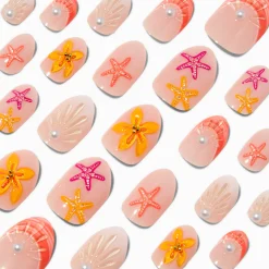 Claire's Ongles-Orange Seashell & Starfish Stiletto Press On Vegan Faux Nail Set - 24 Pack
