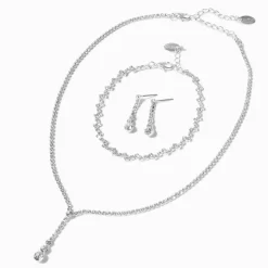 Claire's Parures De Bijoux-Parure de bijoux collier en Y goutte délicats couleur argentée - Lot de 3
